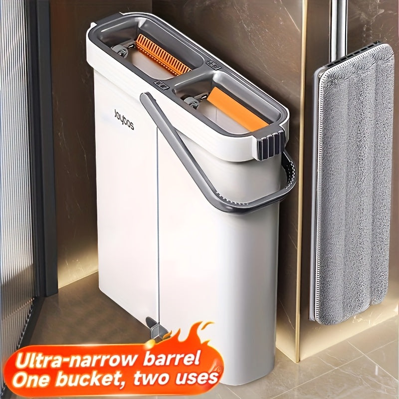 Complete cleaning system with mop and bucket, hands-free household dusting flat mop, dry and wet separation bucket, comes with 3 washable and reusable microfiber cloths