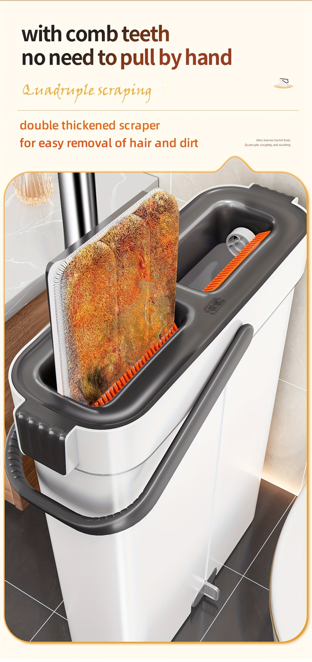 Complete cleaning system with mop and bucket, hands-free household dusting flat mop, dry and wet separation bucket, comes with 3 washable and reusable microfiber cloths