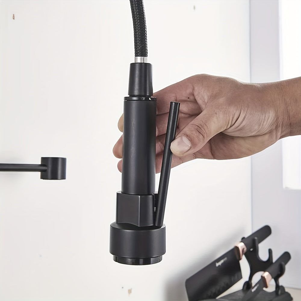Commercial-Grade Matte Black Kitchen Faucet with Pull-Down Sprayer - Single Handle High Pressure Brass Sink Faucet