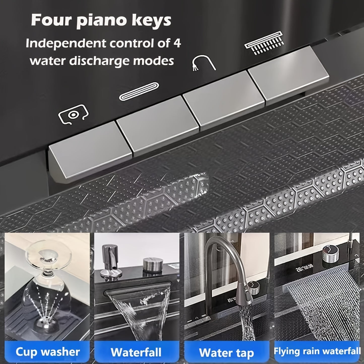 Digital Display Waterfall Sink Single Bowl Kitchen Sinks - Stainless Steel