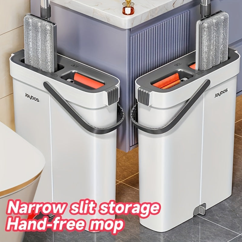 Complete cleaning system with mop and bucket, hands-free household dusting flat mop, dry and wet separation bucket, comes with 3 washable and reusable microfiber cloths