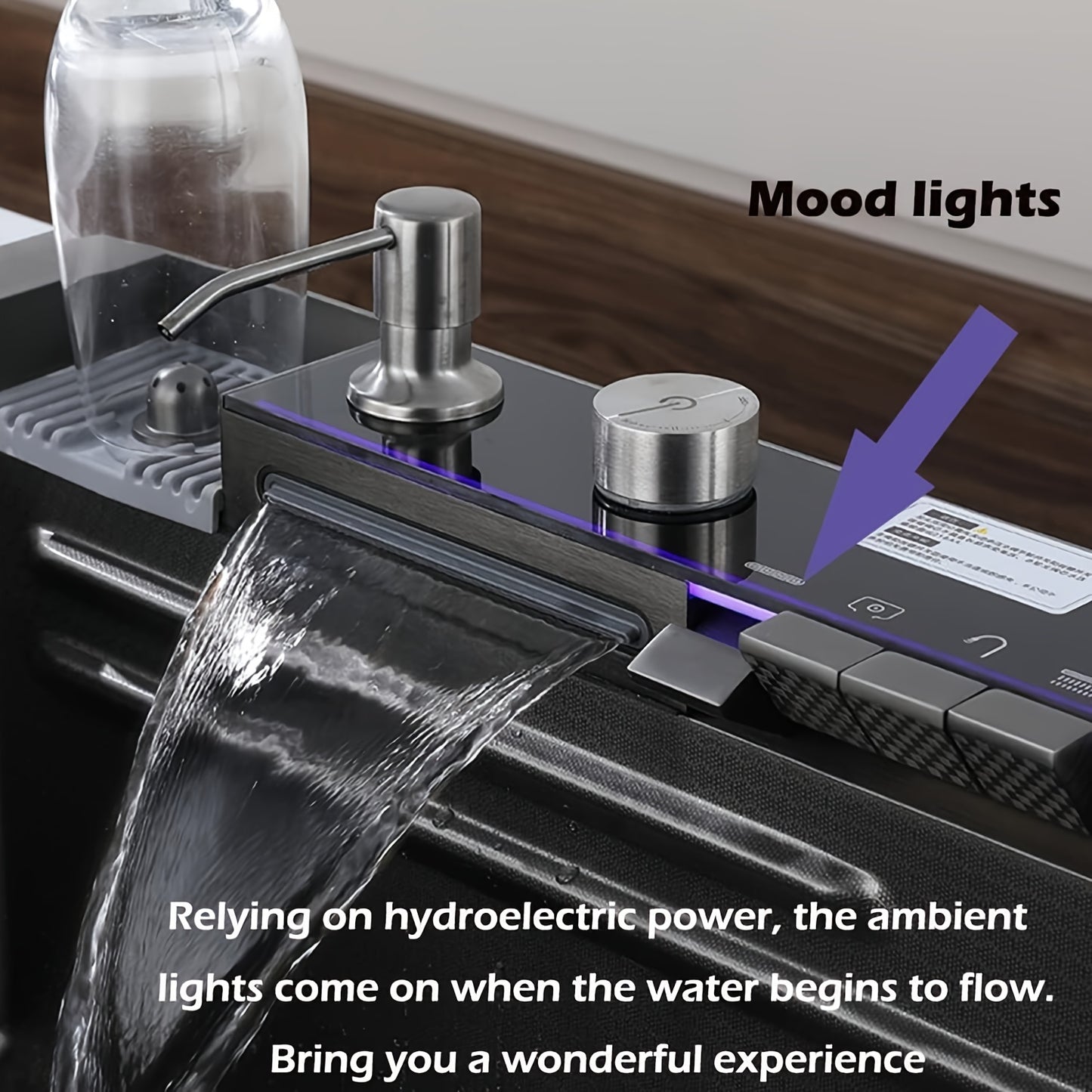 Digital Display Waterfall Sink Single Bowl Kitchen Sinks - Stainless Steel