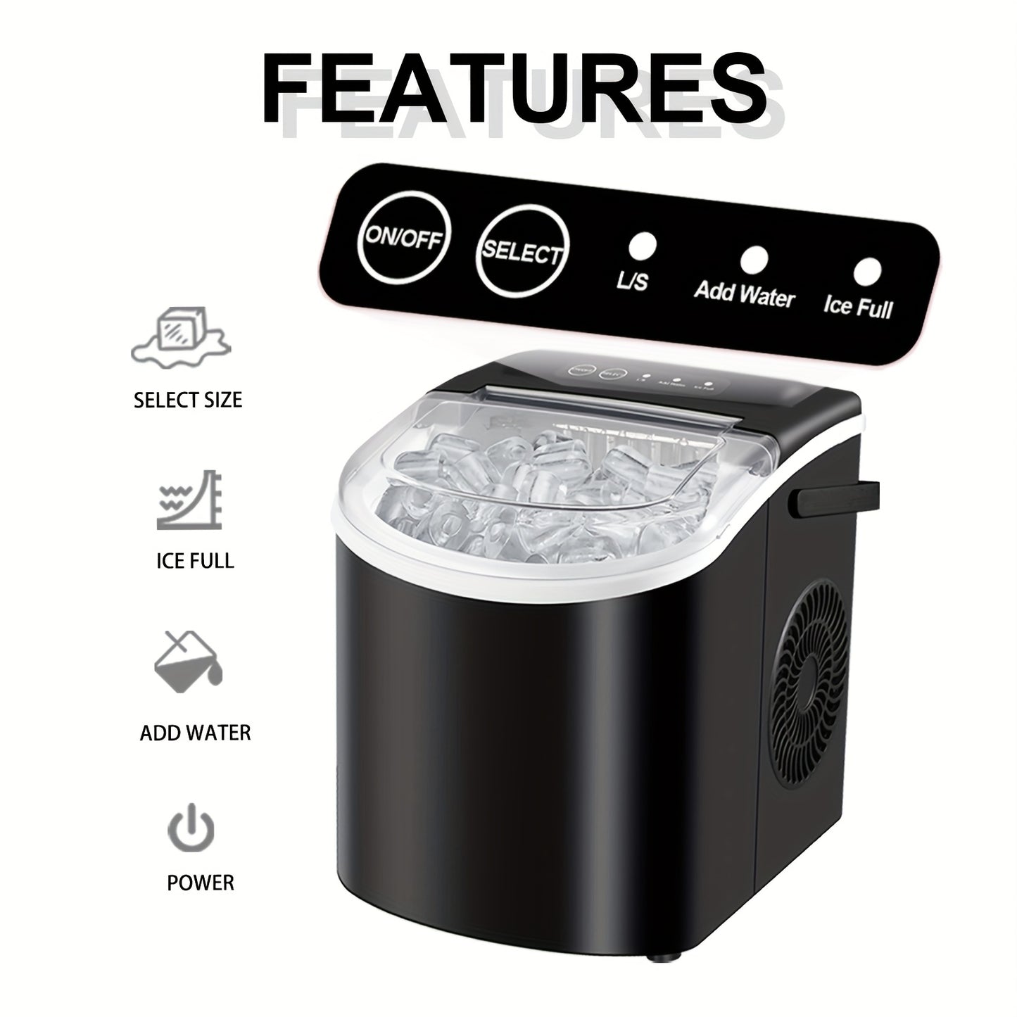 Desktop Ice Maker With A Handle Produces 26 Pounds Of Ice In 24 Hours And Can Make 9 Ice Cubes In 6 Minutes.