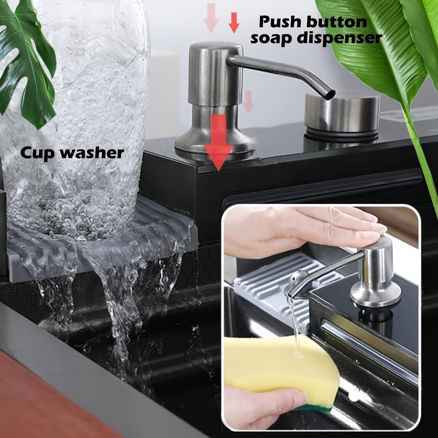 Digital Display Waterfall Sink Single Bowl Kitchen Sinks - Stainless Steel