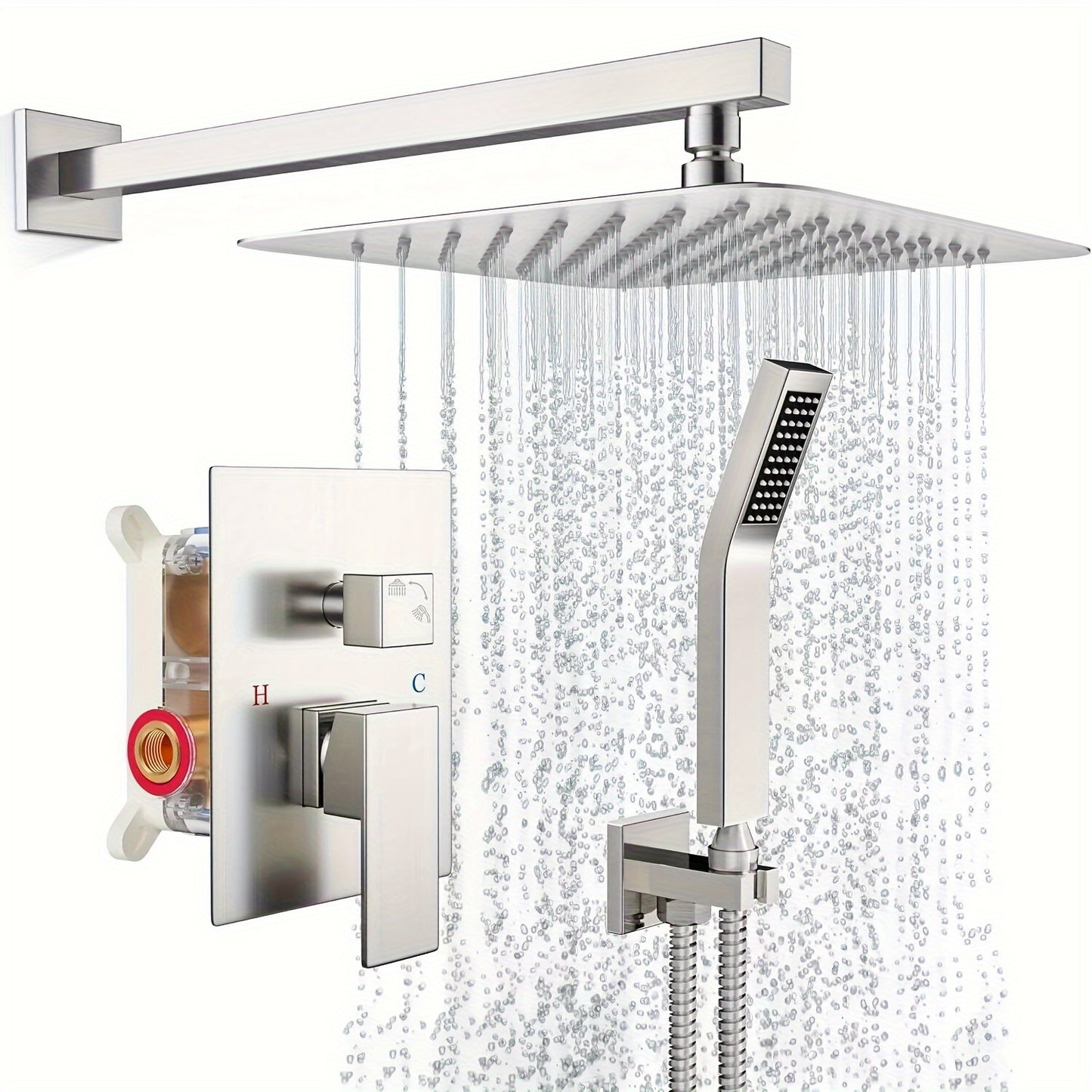 Shower Faucet Set, Copper Shower System with Rain Shower Head and Handheld, Wall Mount Oil Rubbed Finish,