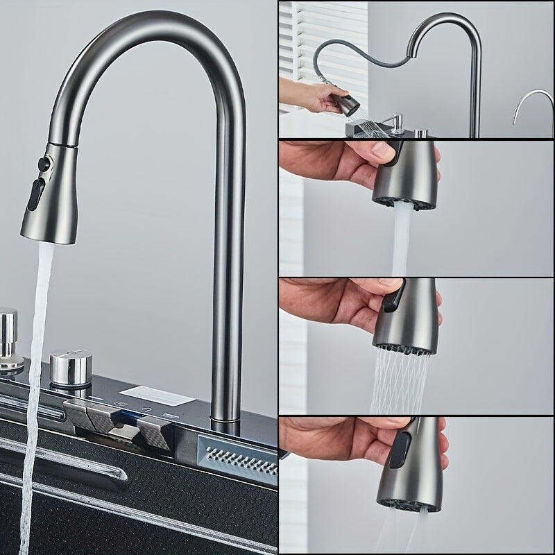 Digital Display Waterfall Sink Single Bowl Kitchen Sinks - Stainless Steel
