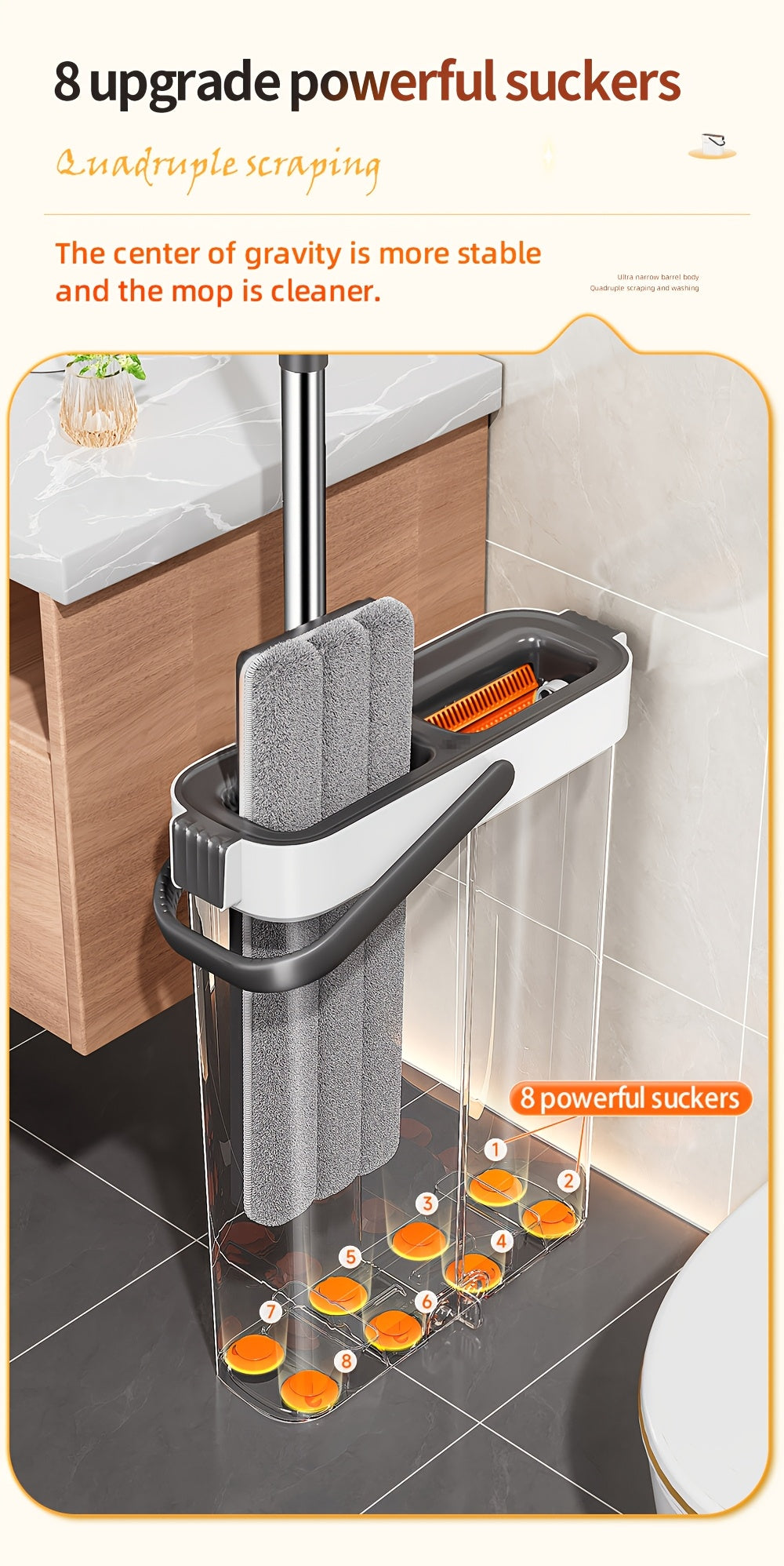 Complete cleaning system with mop and bucket, hands-free household dusting flat mop, dry and wet separation bucket, comes with 3 washable and reusable microfiber cloths