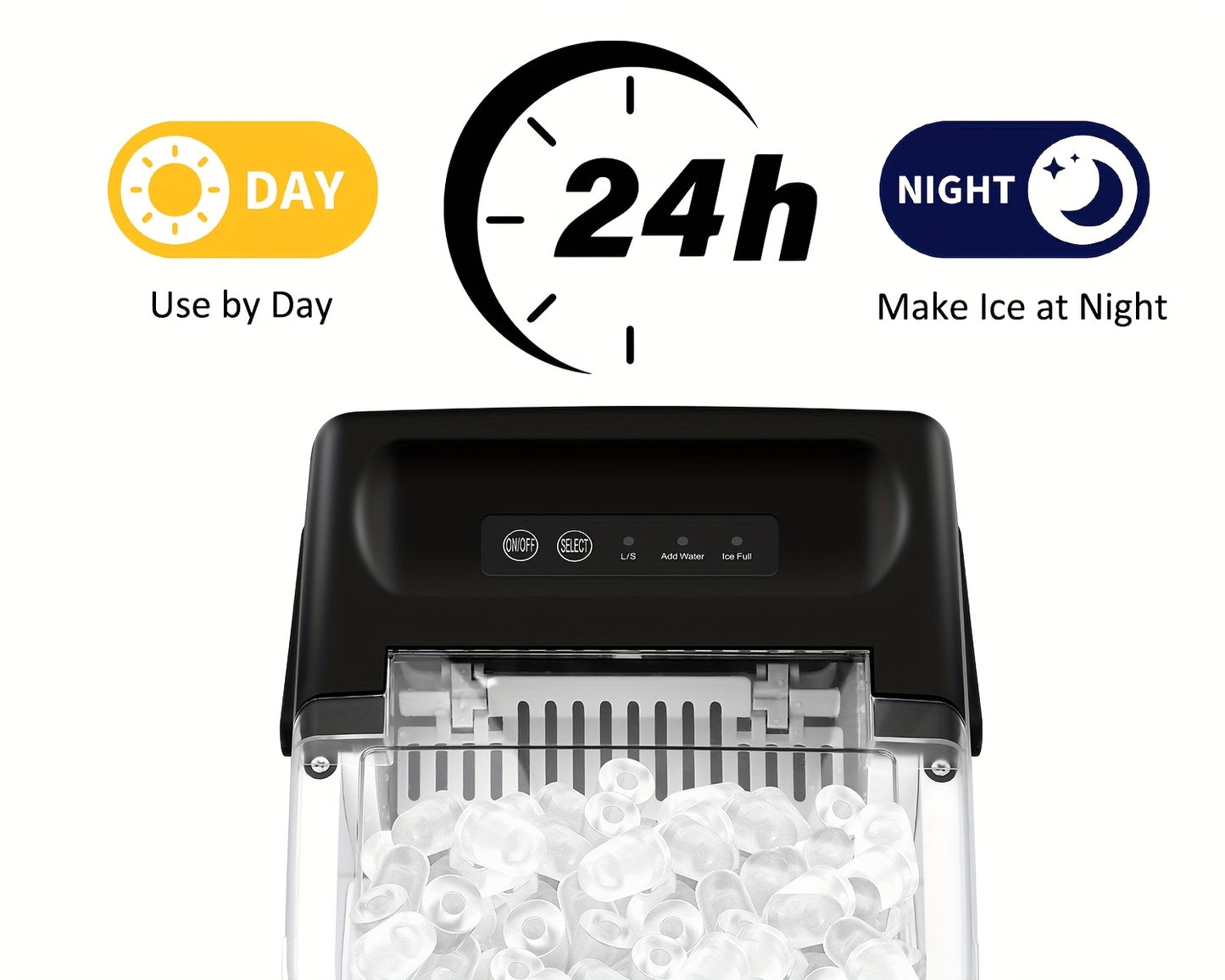 Desktop Ice Maker With A Handle Produces 26 Pounds Of Ice In 24 Hours And Can Make 9 Ice Cubes In 6 Minutes.