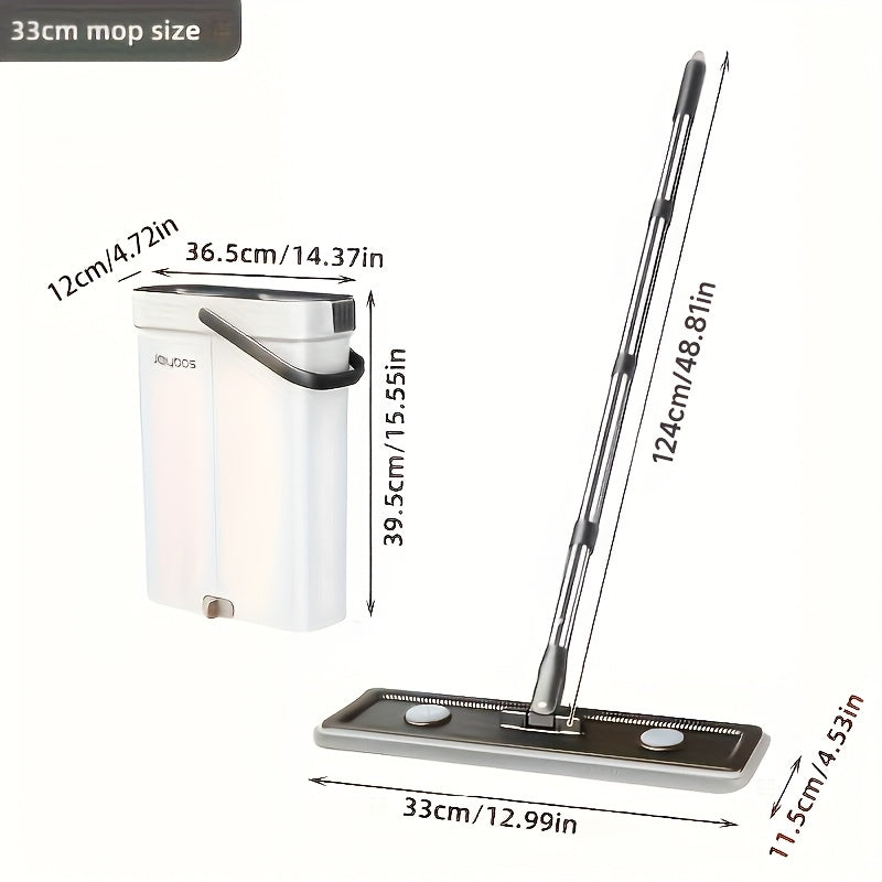 Complete cleaning system with mop and bucket, hands-free household dusting flat mop, dry and wet separation bucket, comes with 3 washable and reusable microfiber cloths