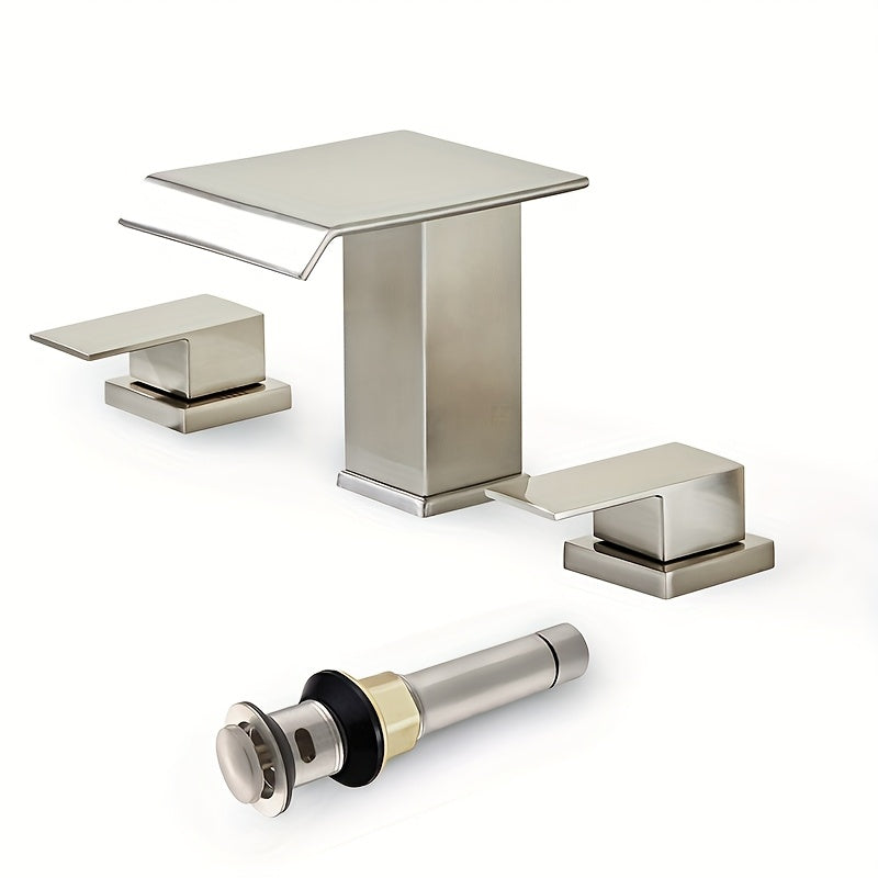Bathroom Sink Faucet - Bathroom Faucets For Sink 3 Hole With Metal Pop-up Sink Drain Stopper And 2 Supply Hoses