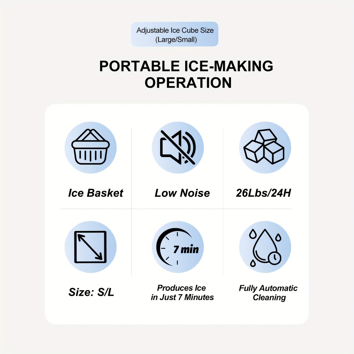 Desktop Ice Maker With A Handle Produces 26 Pounds Of Ice In 24 Hours And Can Make 9 Ice Cubes In 6 Minutes.