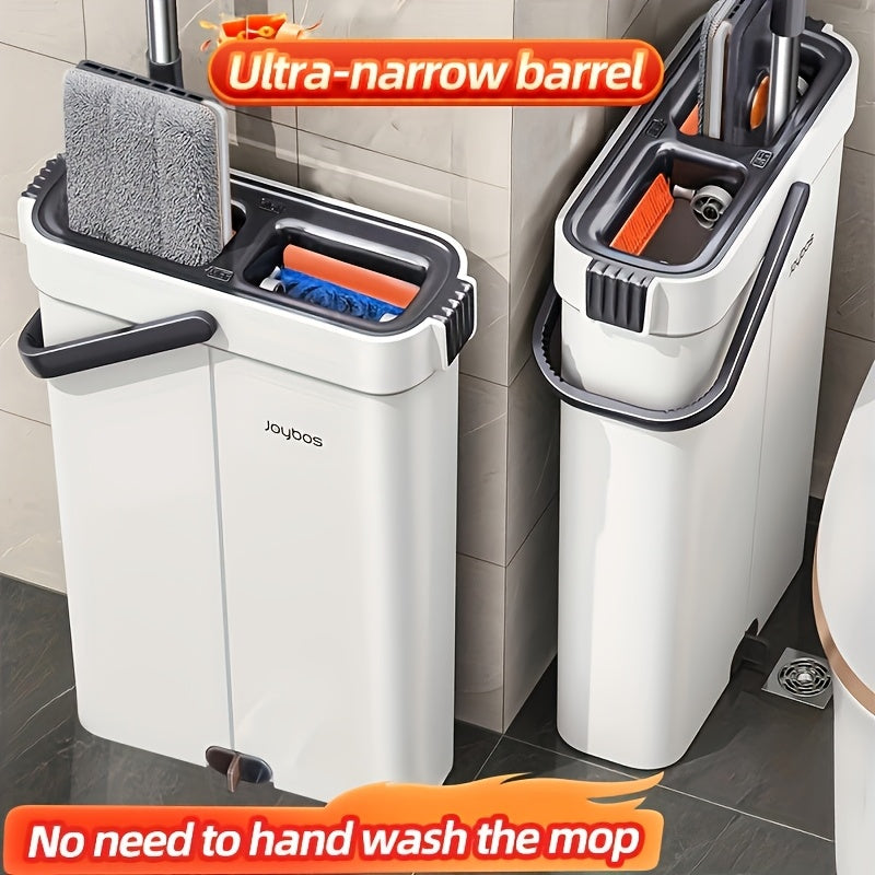 Complete cleaning system with mop and bucket, hands-free household dusting flat mop, dry and wet separation bucket, comes with 3 washable and reusable microfiber cloths
