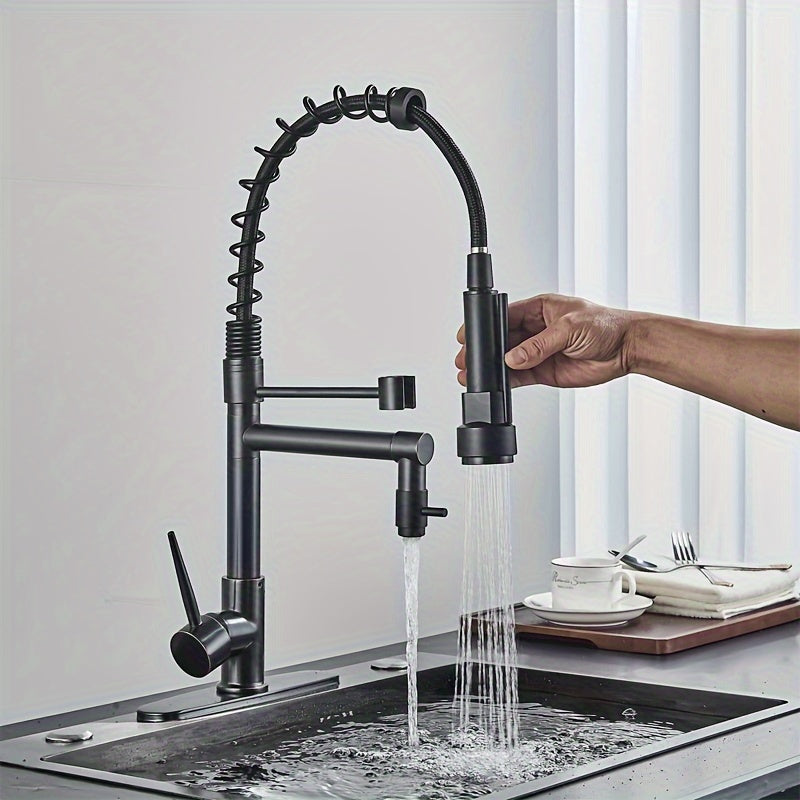 Commercial-Grade Matte Black Kitchen Faucet with Pull-Down Sprayer - Single Handle High Pressure Brass Sink Faucet