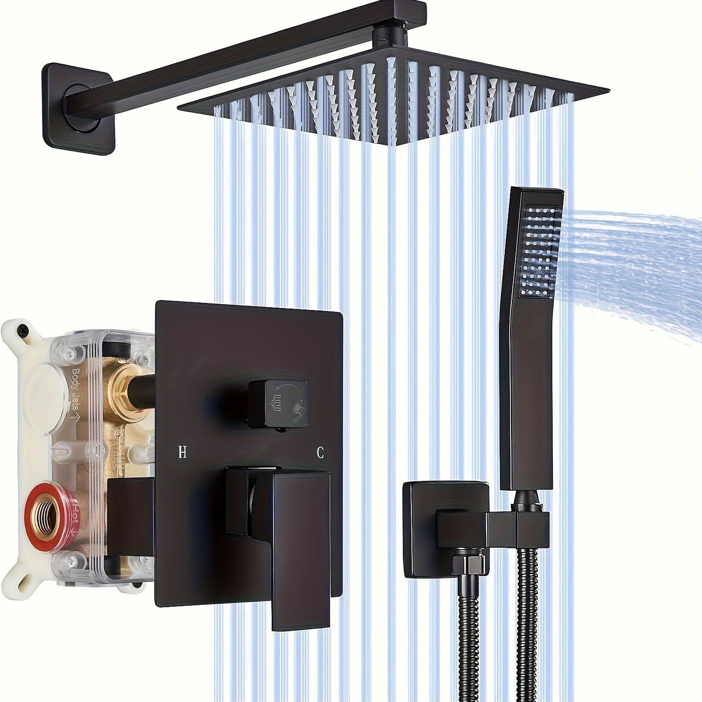 Shower Faucet Set, Copper Shower System with Rain Shower Head and Handheld, Wall Mount Oil Rubbed Finish,