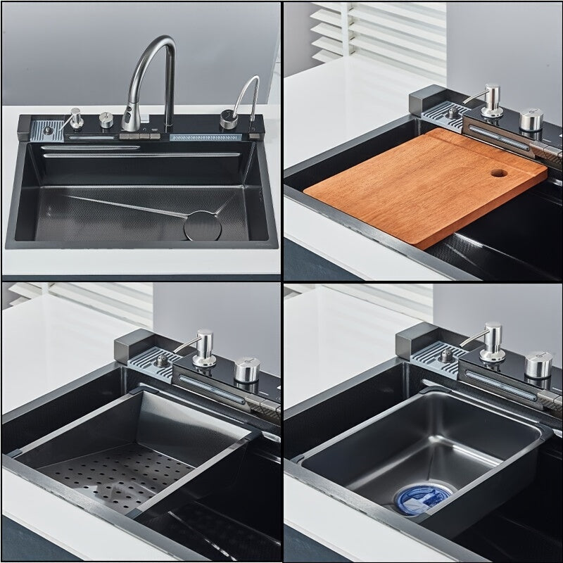 Digital Display Waterfall Sink Single Bowl Kitchen Sinks - Stainless Steel