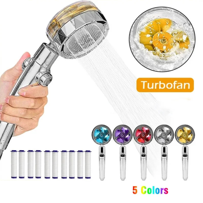 360 Degrees Rotation Turbo Fan Shower Head High Pressure Water Saving Spray