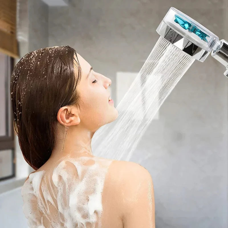 360 Degrees Rotation Turbo Fan Shower Head High Pressure Water Saving Spray