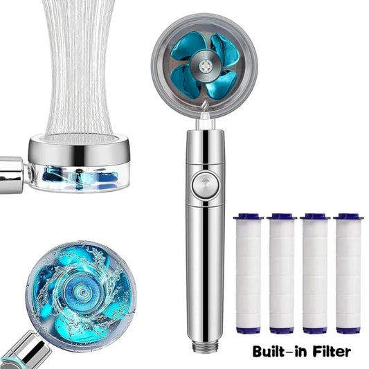 360 Degrees Rotation Turbo Fan Shower Head High Pressure Water Saving Spray
