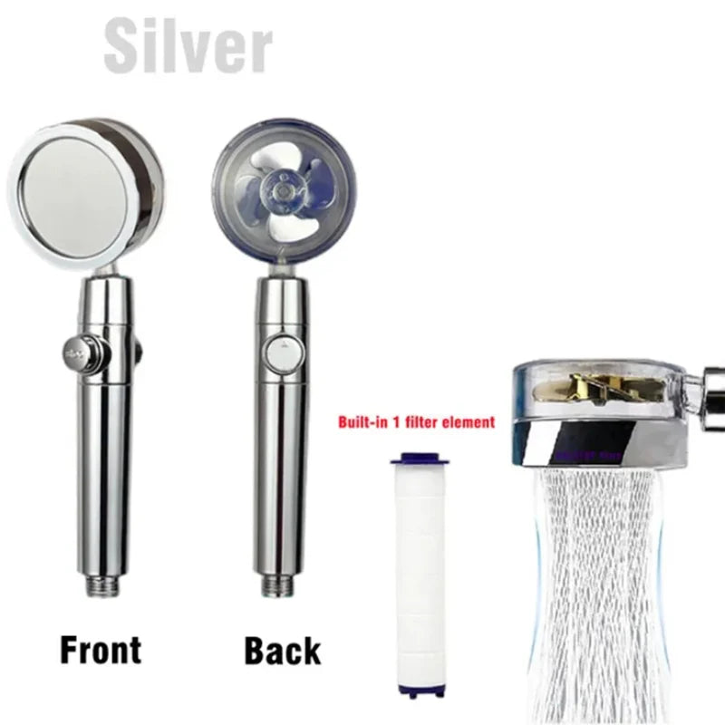 360 Degrees Rotation Turbo Fan Shower Head High Pressure Water Saving Spray