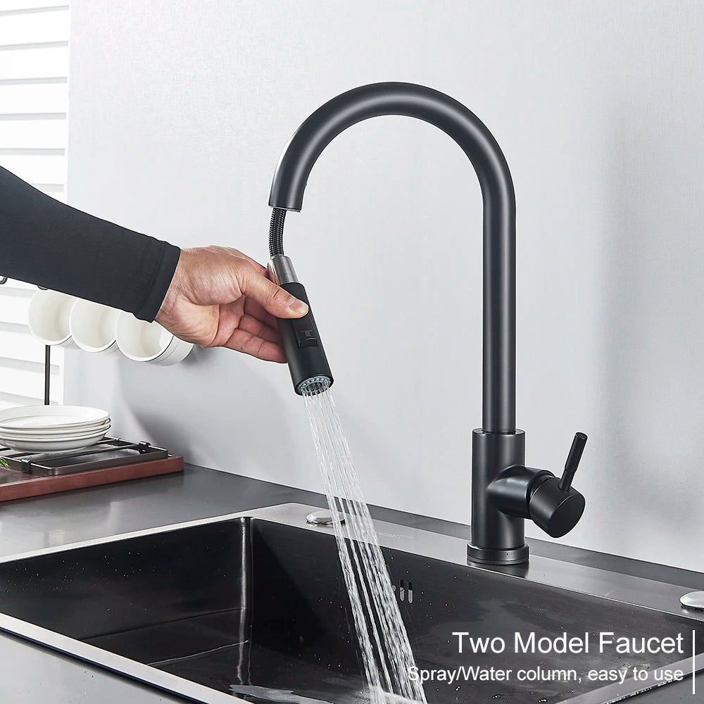 Pull Out Sensor Black Kitchen Faucet Sensitive Touch Control Faucet Mixer