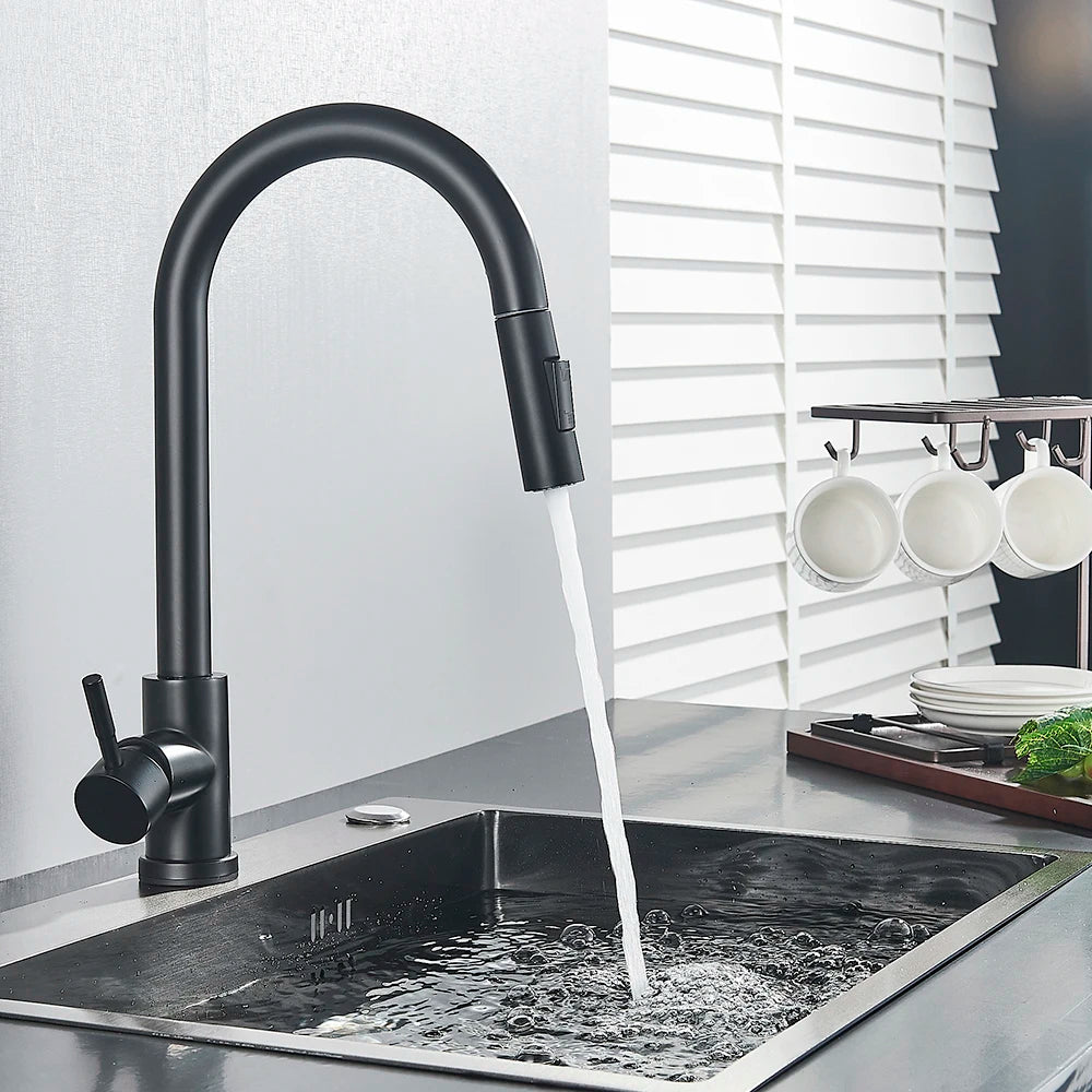 Pull Out Sensor Black Kitchen Faucet Sensitive Touch Control Faucet Mixer