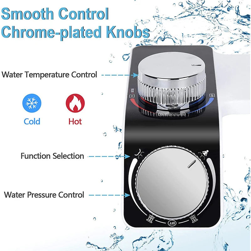 Bidet Toilet Seat Attachment Non-Electric Self-Cleaning Dual Nozzles Wash Hot Cold Mixer Water