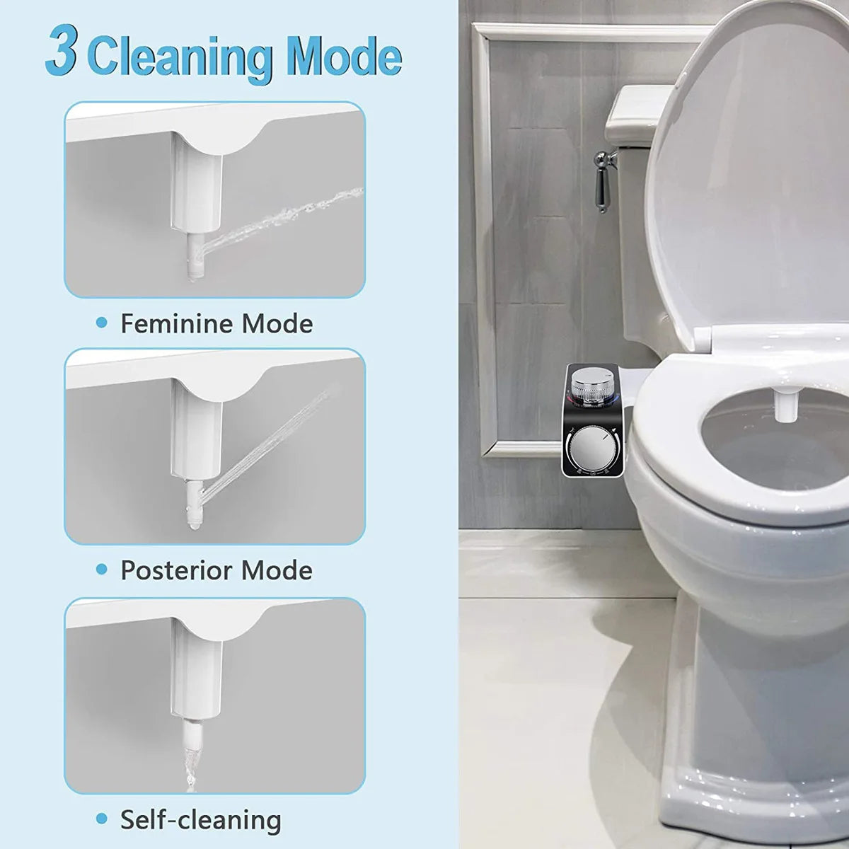 Bidet Toilet Seat Attachment Non-Electric Self-Cleaning Dual Nozzles Wash Hot Cold Mixer Water