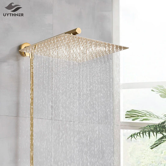 Gold/Black/Chrome Bathroom Top Shower Head 8"/10/12" With Shower Arm