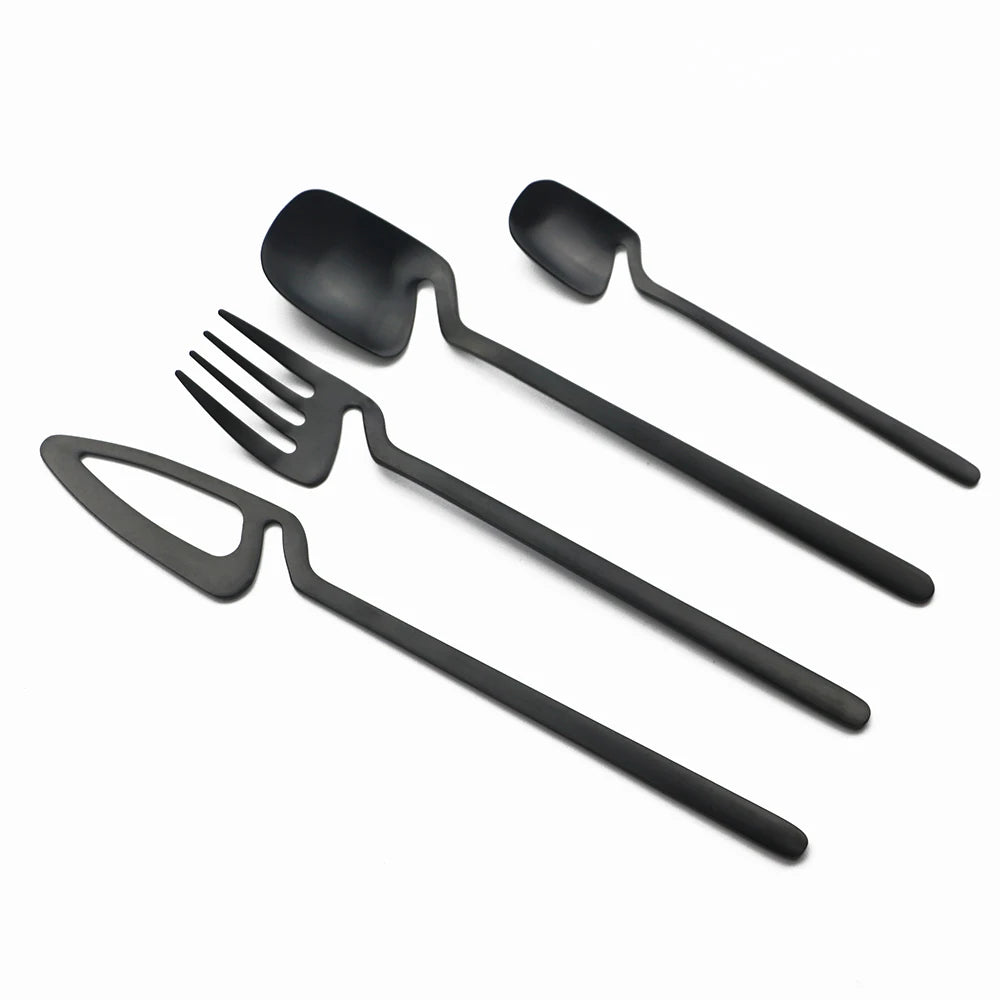 32pcs Black Matte Cutlery Set 304 Stainless Steel Dinnerware Set Knife Fork Spoon Dinner Set