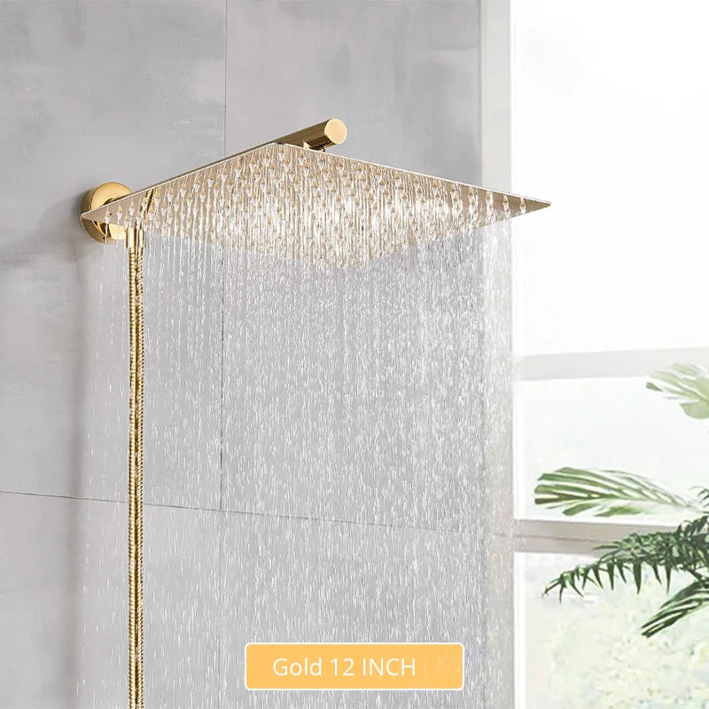 Gold/Black/Chrome Bathroom Top Shower Head 8"/10/12" With Shower Arm