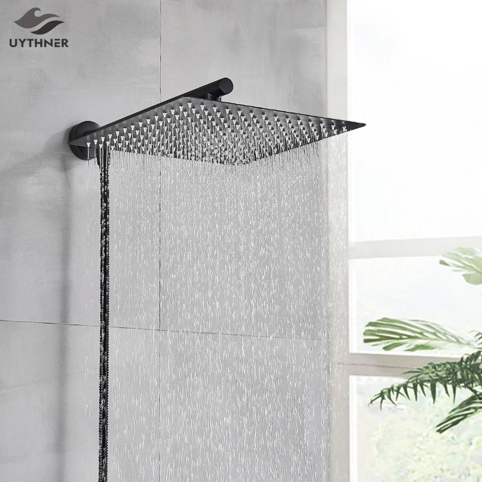Gold/Black/Chrome Bathroom Top Shower Head 8"/10/12" With Shower Arm