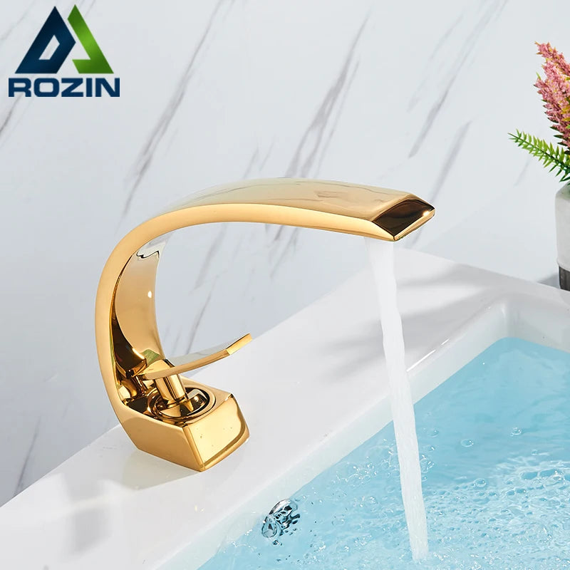 Luxury Brass Basin Faucet Deck Mounted Black Hot Cold Mixer Tap Single Hole For Bathroom
