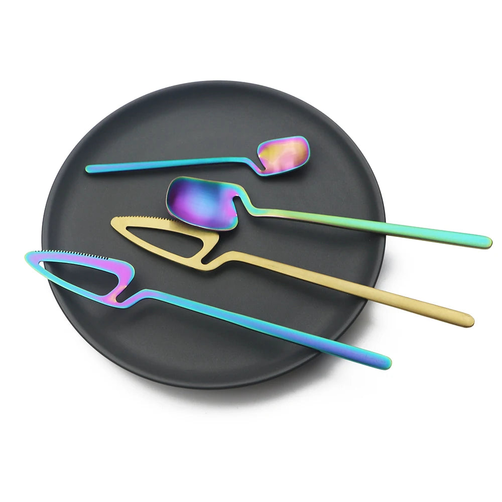 32pcs Black Matte Cutlery Set 304 Stainless Steel Dinnerware Set Knife Fork Spoon Dinner Set