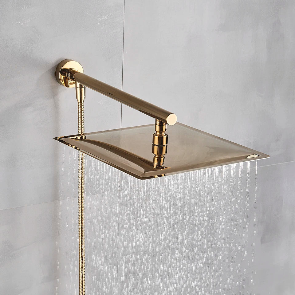 Gold/Black/Chrome Bathroom Top Shower Head 8"/10/12" With Shower Arm
