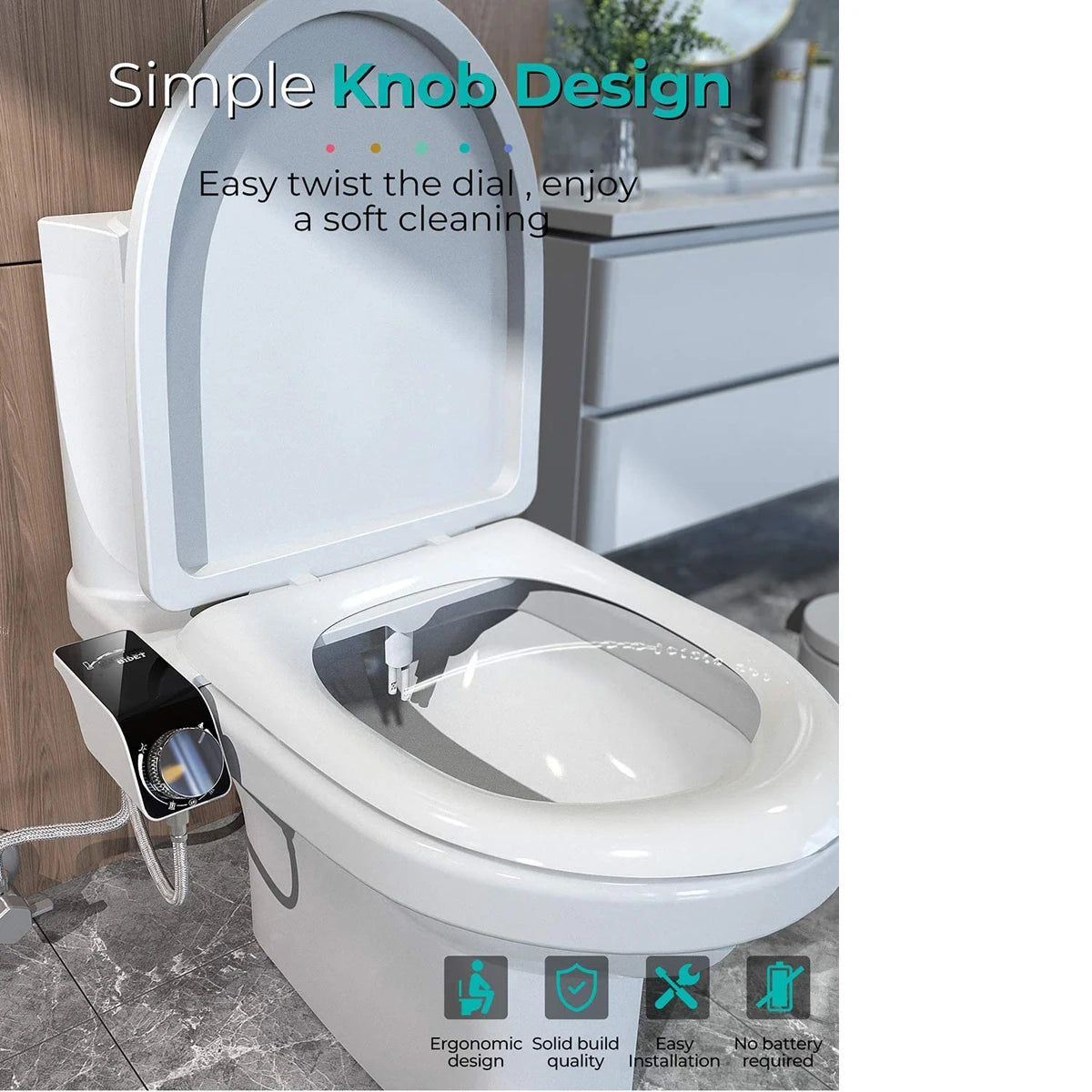 Bidet Toilet Seat Attachment Non-Electric Self-Cleaning Dual Nozzles Wash Hot Cold Mixer Water