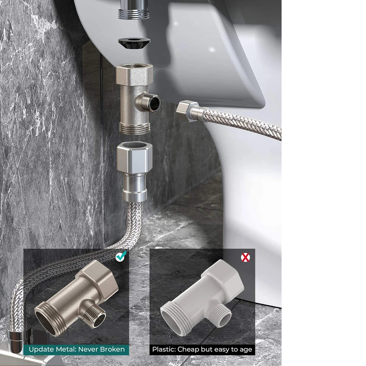 Bidet Toilet Seat Attachment Non-Electric Self-Cleaning Dual Nozzles Wash Hot Cold Mixer Water