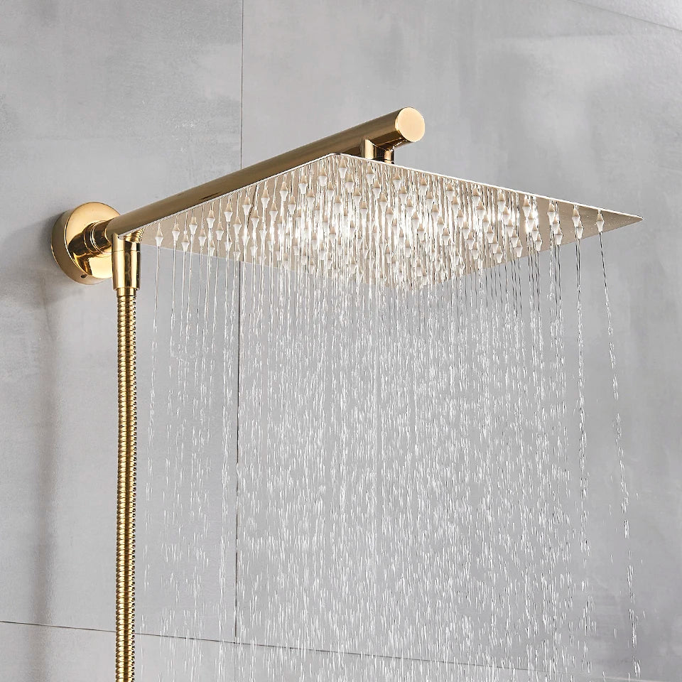 Gold/Black/Chrome Bathroom Top Shower Head 8"/10/12" With Shower Arm