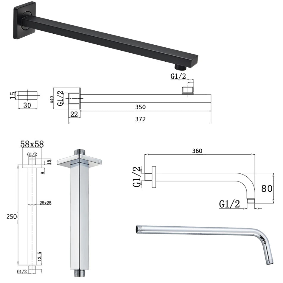 Shower Head Fixed Arm Wall Mounted and Ceiling Mounted