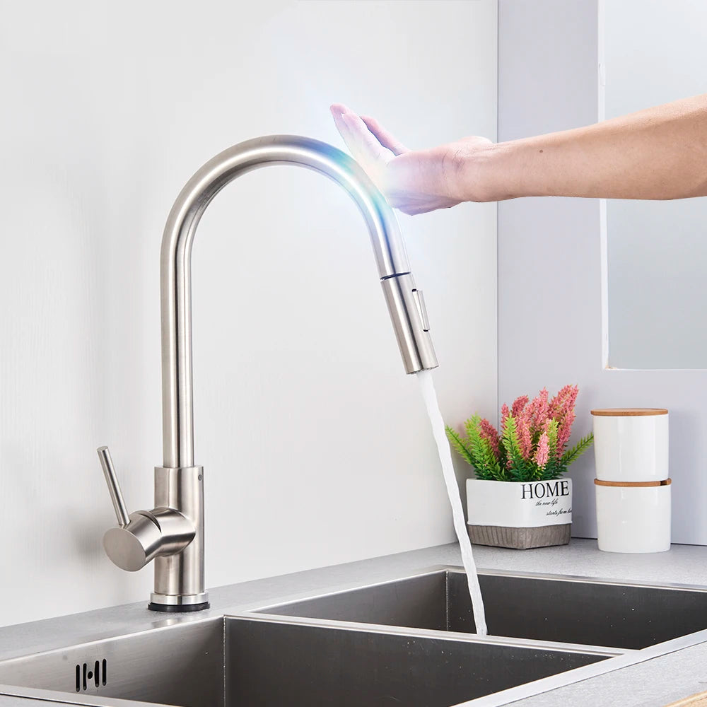 Pull Out Sensor Black Kitchen Faucet Sensitive Touch Control Faucet Mixer