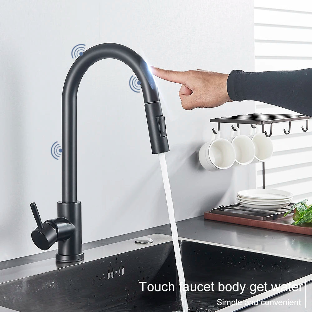 Pull Out Sensor Black Kitchen Faucet Sensitive Touch Control Faucet Mixer