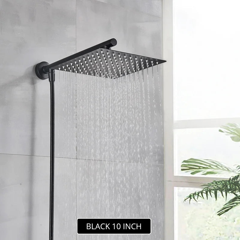 Gold/Black/Chrome Bathroom Top Shower Head 8"/10/12" With Shower Arm