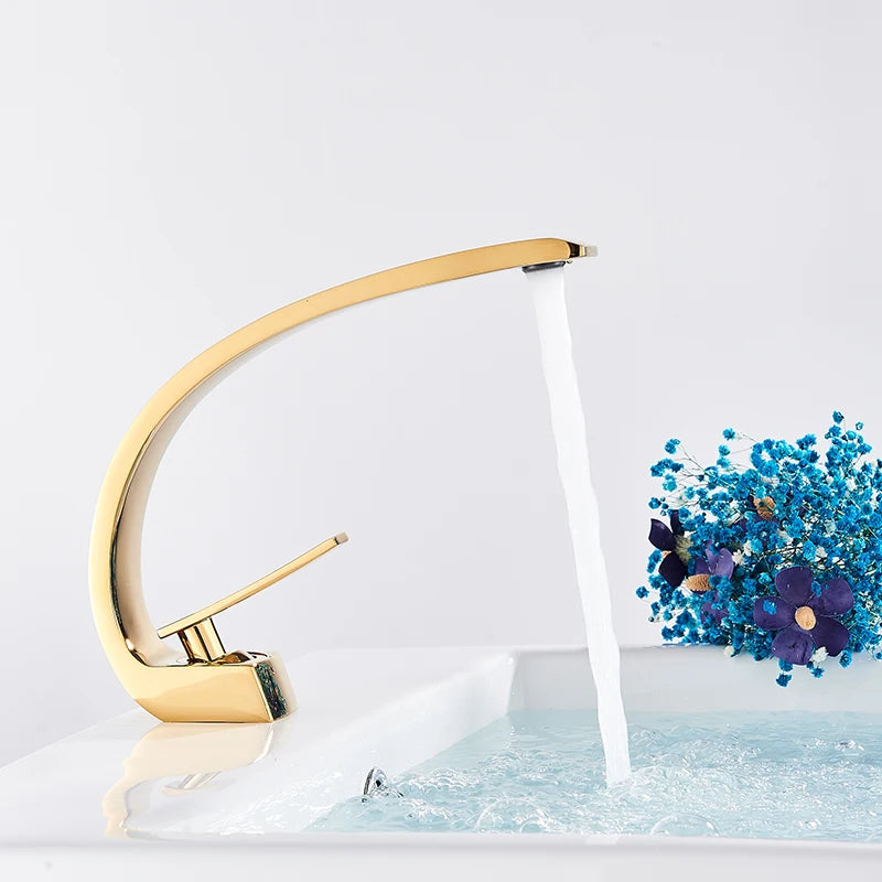 Luxury Brass Basin Faucet Deck Mounted Black Hot Cold Mixer Tap Single Hole For Bathroom