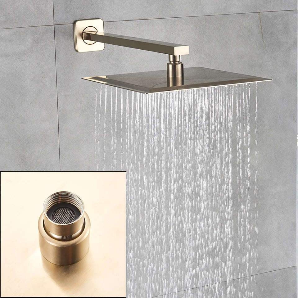 Rainfall Shower Head 8"/10"/12" Square Bathroom Ultrathin . Wall Mounted