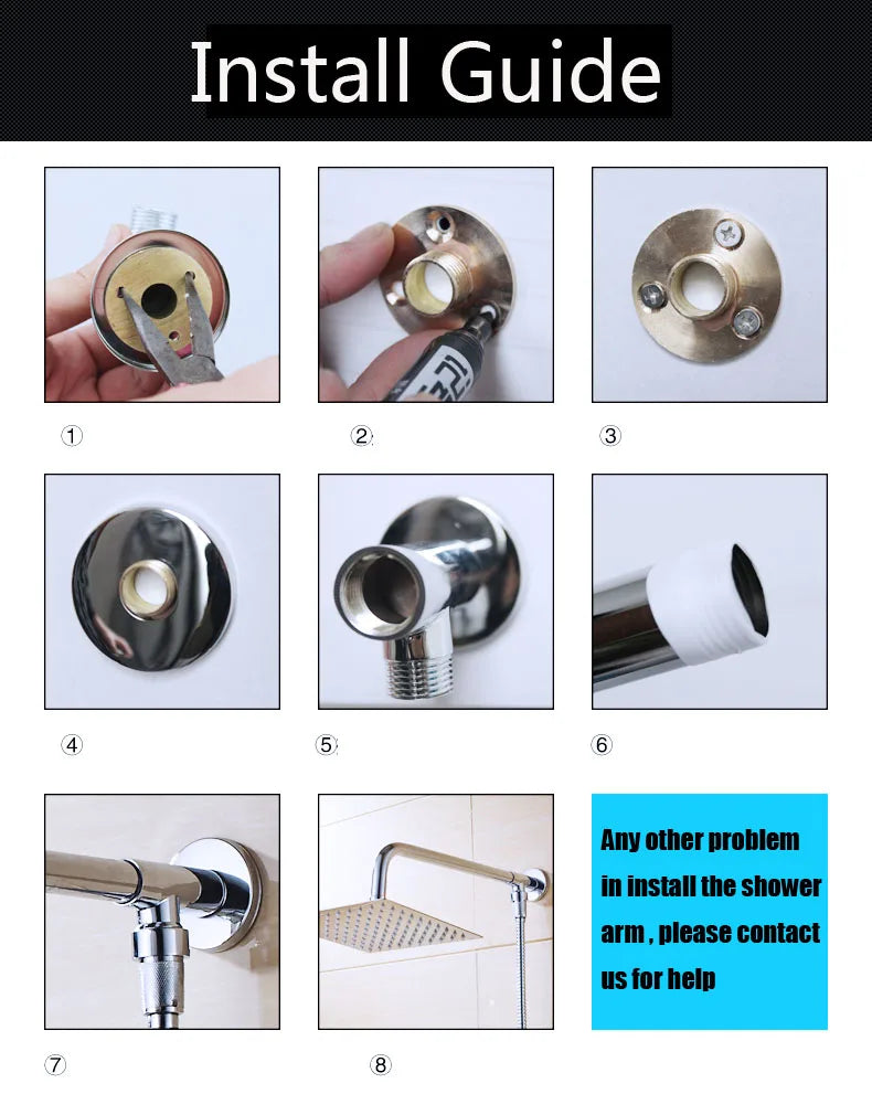 Gold/Black/Chrome Bathroom Top Shower Head 8"/10/12" With Shower Arm