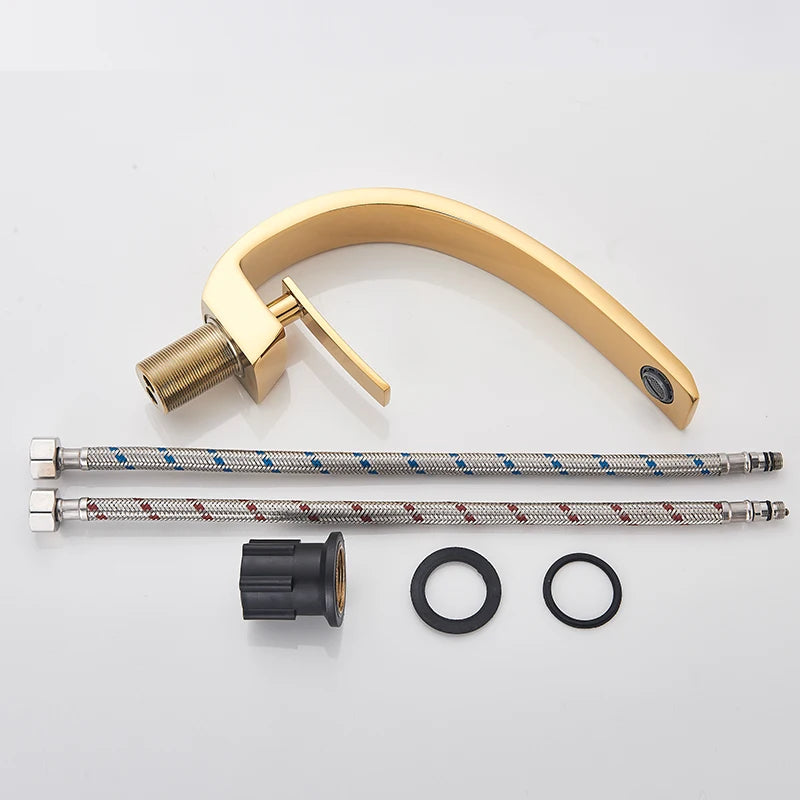 Luxury Brass Basin Faucet Deck Mounted Black Hot Cold Mixer Tap Single Hole For Bathroom