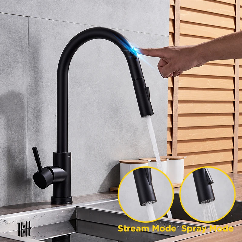 Pull Out Sensor Black Kitchen Faucet Sensitive Touch Control Faucet Mixer
