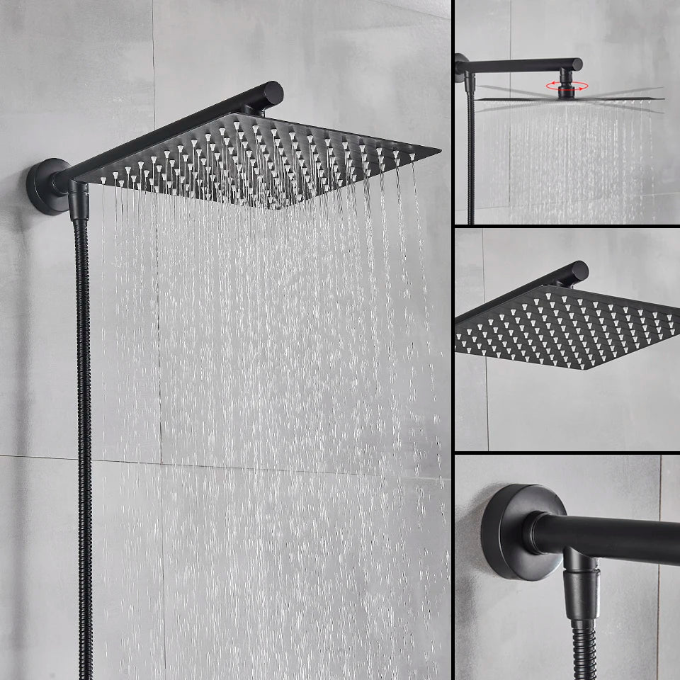 Gold/Black/Chrome Bathroom Top Shower Head 8"/10/12" With Shower Arm