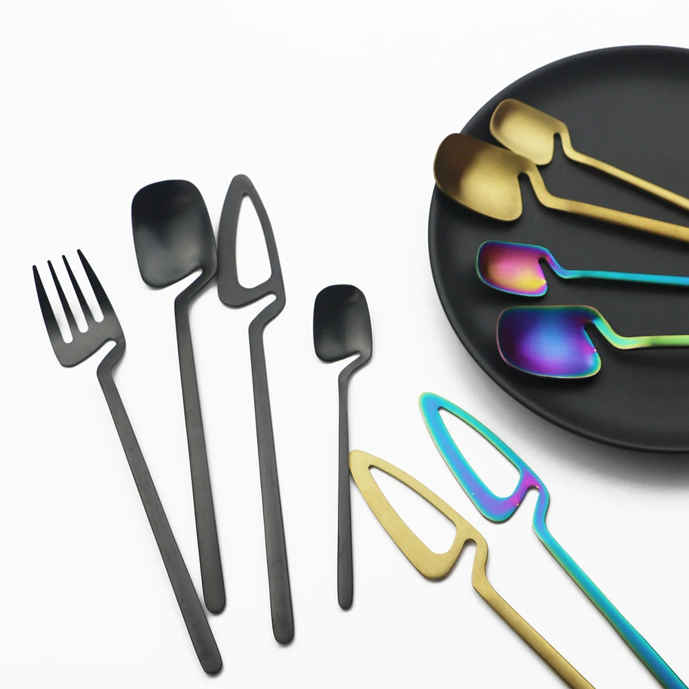 32pcs Black Matte Cutlery Set 304 Stainless Steel Dinnerware Set Knife Fork Spoon Dinner Set