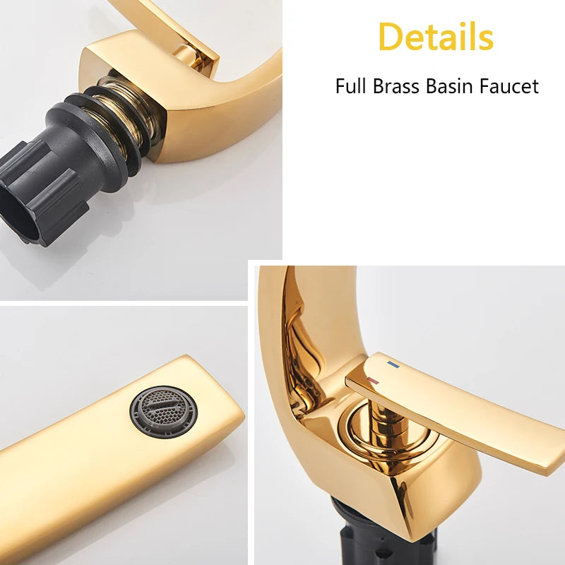 Luxury Brass Basin Faucet Deck Mounted Black Hot Cold Mixer Tap Single Hole For Bathroom