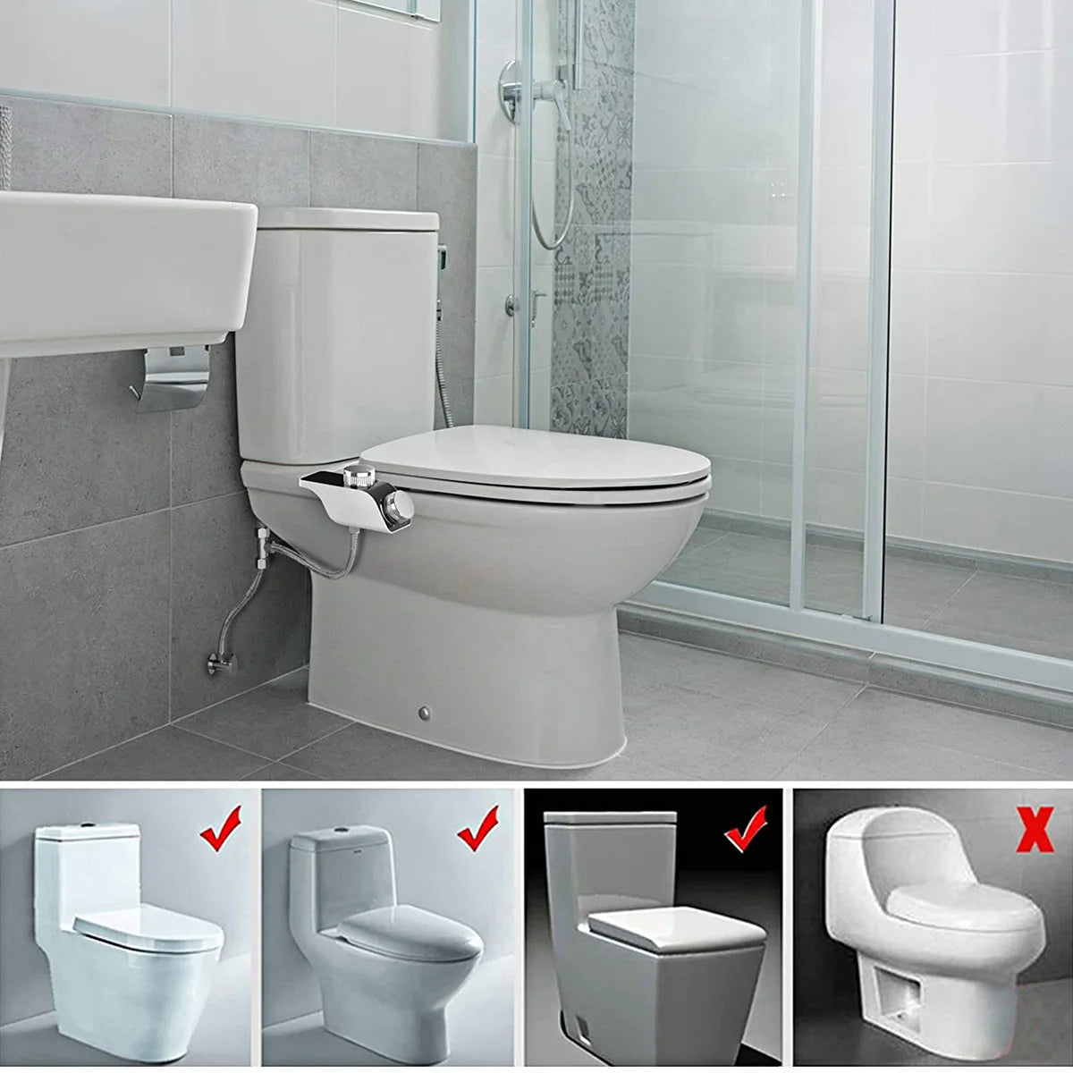 Bidet Toilet Seat Attachment Non-Electric Self-Cleaning Dual Nozzles Wash Hot Cold Mixer Water